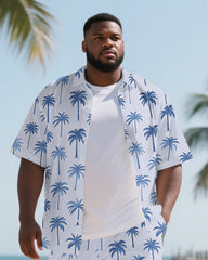 Big Men's Simple Coconut Trees Hawaiian Theme 2-Piece Casual Short Sleeve Shirt Shorts Suits