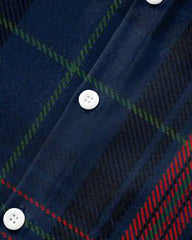 Men's Big and Tall Casual Blue Plaid Lapel Long Sleeve Shirt
