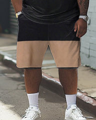 Big Guys Simple Colorblock Alphabet Print T-shirt Shorts Set