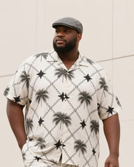 Big & Tall Men's Summer Daily Casual Diamond Cut Palm Leaf/Broken Four-Corner Star Mans Shirt Shorts Suit
