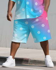 Big Men's Elegant Polka Dots Gradient Style Short-Sleeve Shirt & Shorts 2-Piece Suit