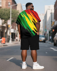 Men's Plus Size Juneteenth Graffiti Print Henley Collar Short Sleeve T-Shirt Shorts Suit