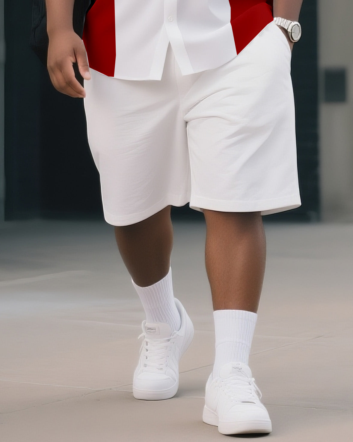 Big & Tall Men's Daily Leisure. Original Design Academy Style Splicing. Printed Short Sleeve Shirt Shorts Suit