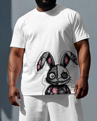Men's Simple Fashion Splicing Injured Rabbit Print Big & Tall Short-Sleeve T-shirt Shorts Set