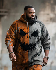 Big & Tall Men's Halloween Orange Pumpkin Facial Contrast Stitch Print Hoodie Suit