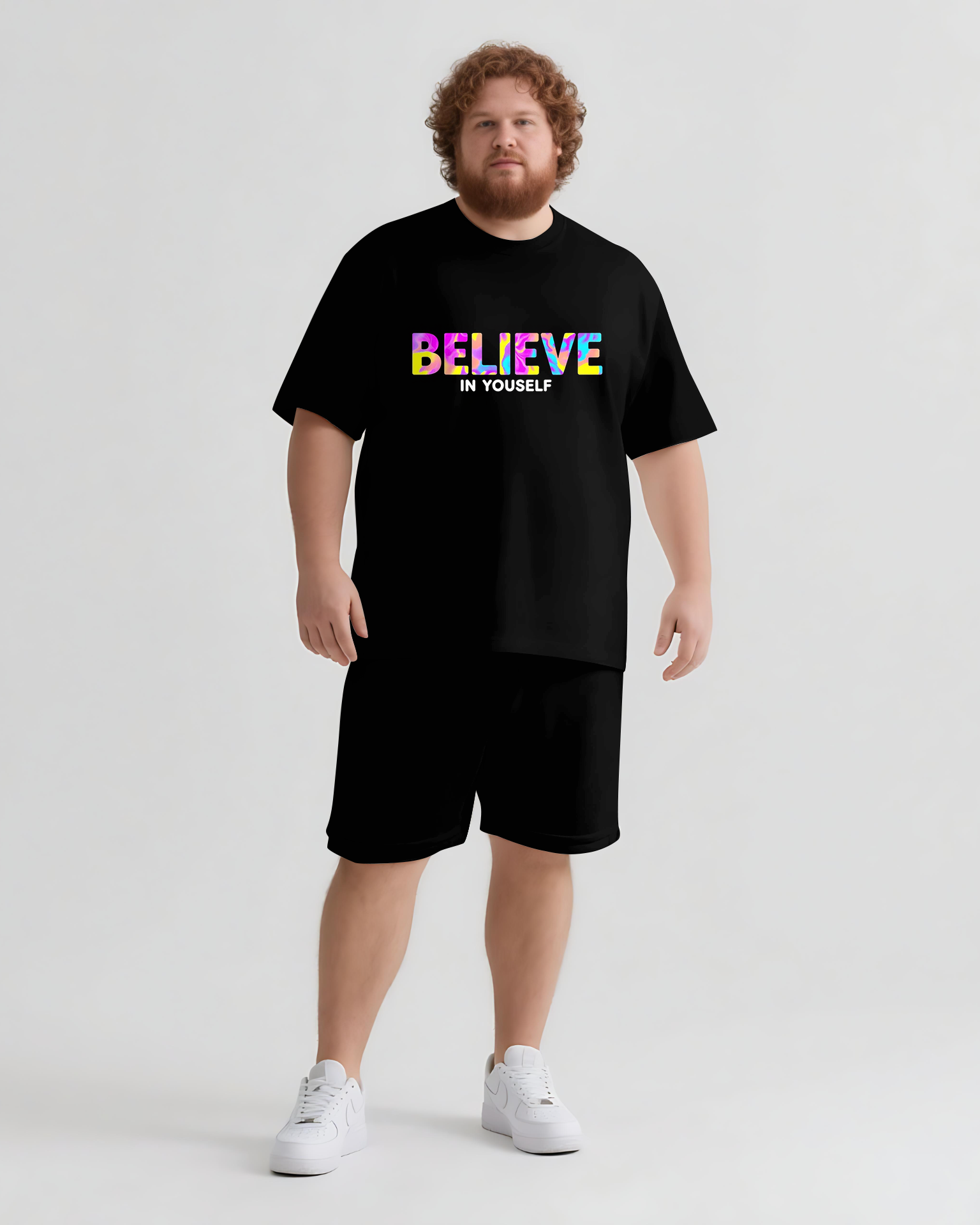 Believe In Yourself Not Their Noise Men's Big and Tall Simple Lettering Short Sleeve T-shirt Shorts Set