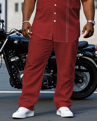 Men's Plus Size Red Simple Daily Casual Short Sleeve Shirt Trousers Suit