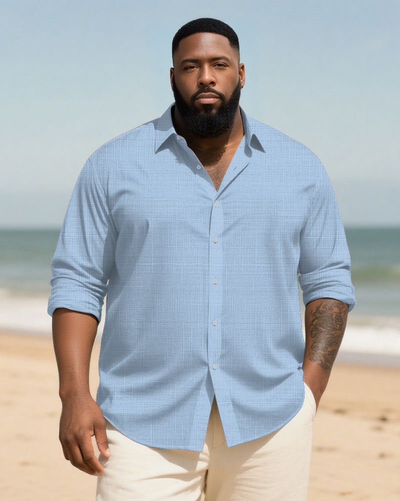 Big & Tall Men's Daily Solid Long Sleeve Bamboo Hemp Texture Shirt