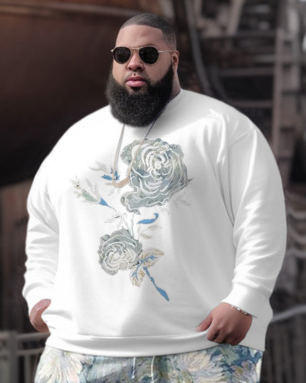 Men's Big and Tall Casual Retro Wild Rose Floral Contrast Color Hoodie Set