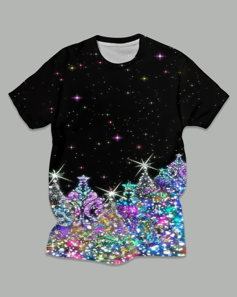 Men's Plus Size Colorful Christmas Tree Print T-Shirt Shorts Suit