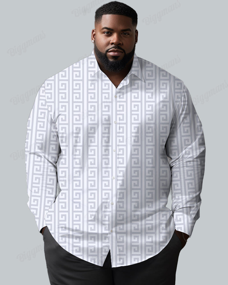 High-grade Jacquard Texture Long Sleeve Lapel Shirt Men's Big and Tall