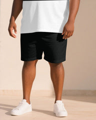 Big & Tall Men Black & White Chest Patch Pocket Round Neck Short Sleeve T-Shirt Shorts Suit