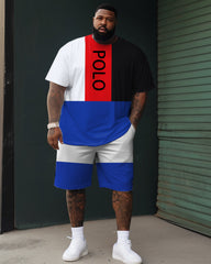 Big Men Street POLO Color Block Short Sleeve Shorts Set