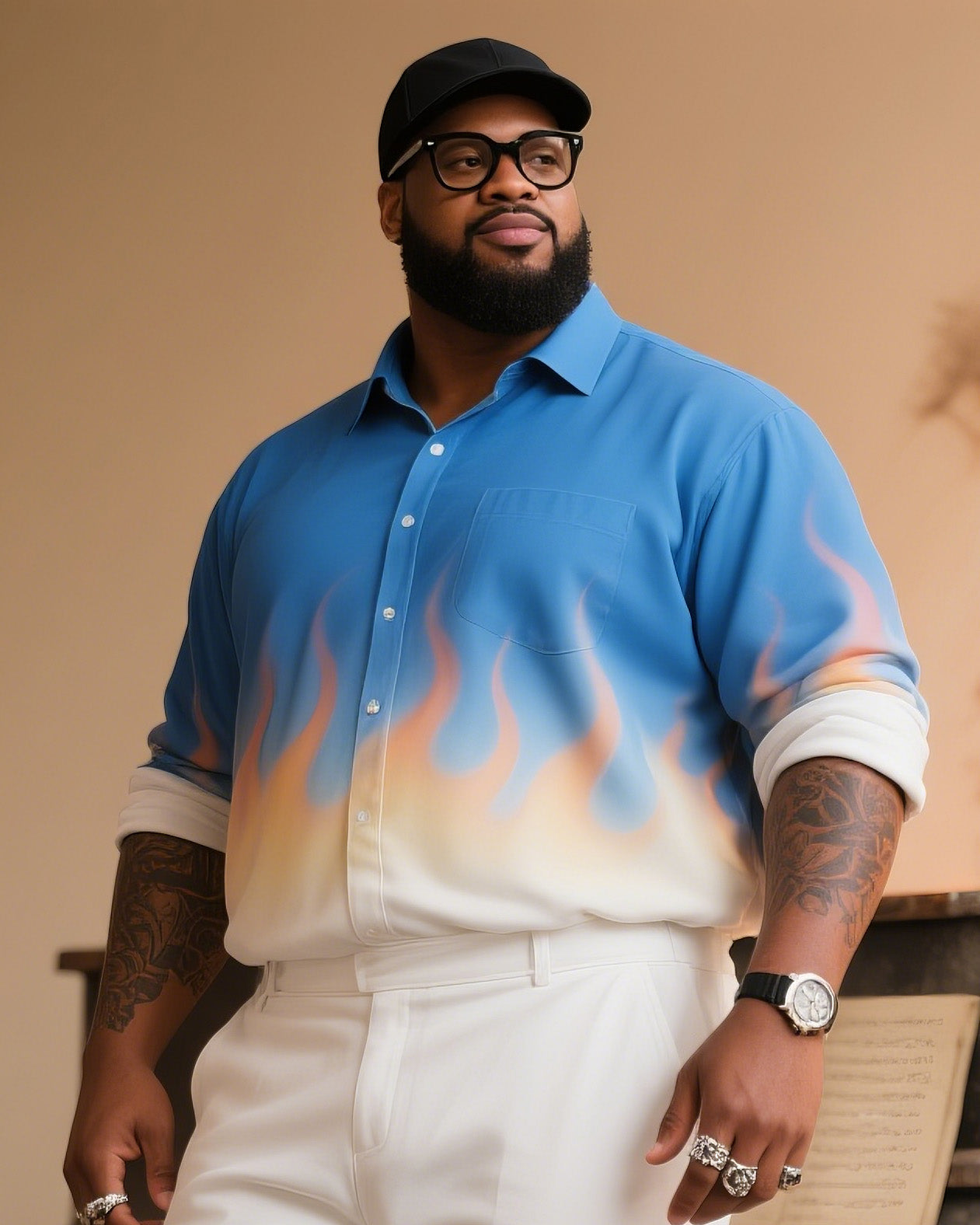 Big Boy Must-Have 2025 Holiday Party Blue Flame Gradient Long Sleeve Shirt Trousers Suit