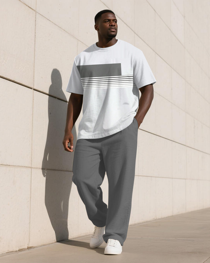 Men's Plus Size Simple Gradient Stripe Colorblock Print T-shirt Trousers Suit