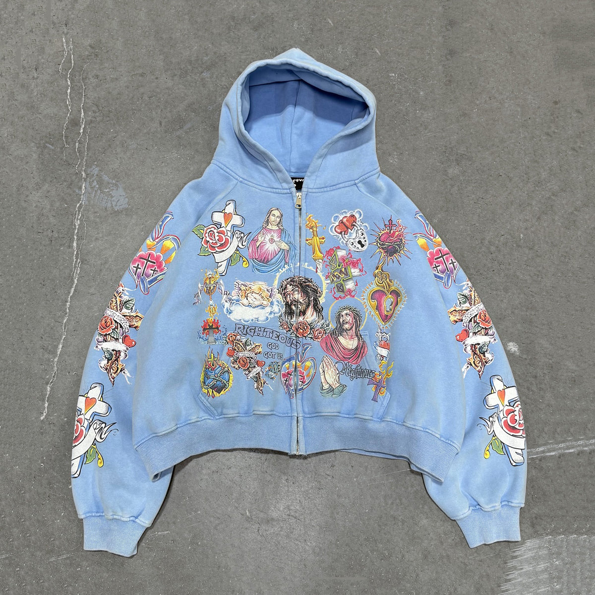 Big & Tall Men's JESUS Multiple Printed Light Blue Zip Hoodie