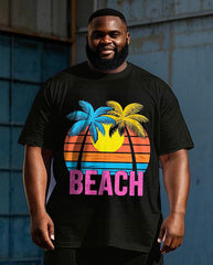Big Men's Street Fashion BEACH Coconuts Printed Hawaii Casual Short Sleeve T-shirt Shorts Set