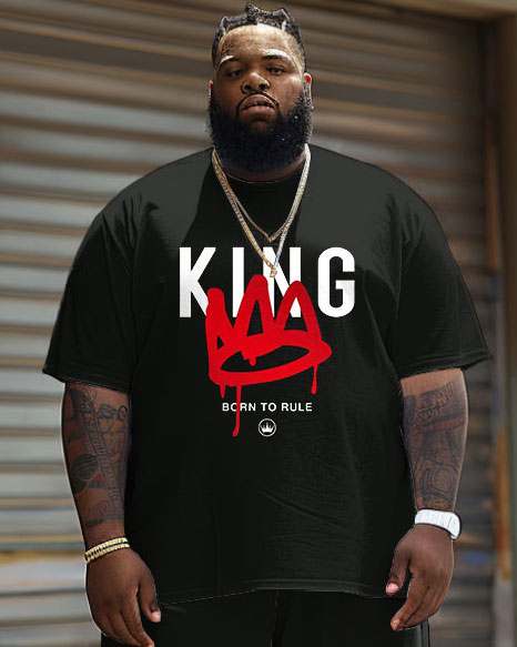 Big & Tall Guy's Casual Graffiti Crown King Alphabet Print T-Shirt Shorts Set