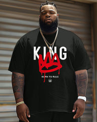 Big & Tall Guy's Casual Graffiti Crown King Alphabet Print T-Shirt Shorts Set