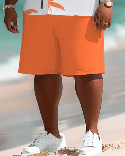 Big Men Hawaiian Coconut Tree Print Pocket Short Sleeve Shirt Shorts Set