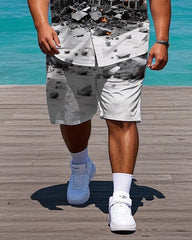 Big Men's Streetwear DESPAIR in Ruins Printed Short-Sleeve Shirt and Shorts Set