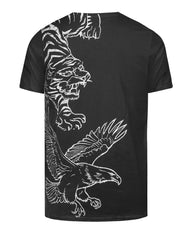 Men's Plus Size Black Game Chest Print Round Neck Short Sleeve T-shirt