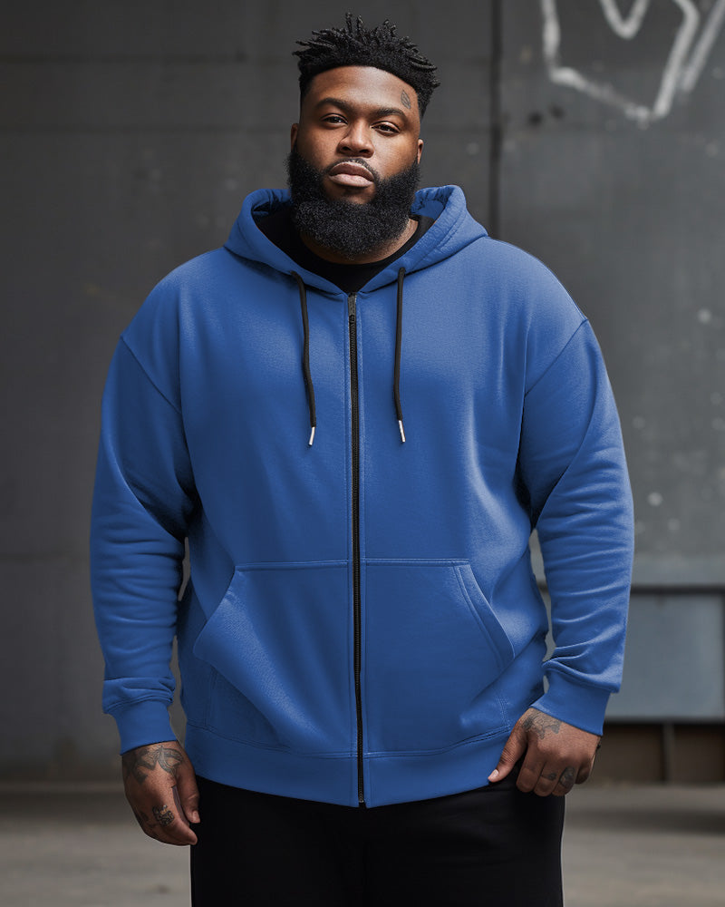 Men's Large Size Casual Street Solid Color Zipper Hoodie
