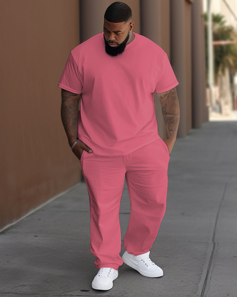 Solid Color Multi-color Optional T-Shirt Trousers Set Big & Tall Men's