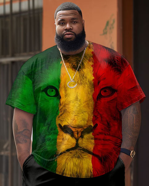 Street Red Green Yellow Block Lion Print Large Men's Suit