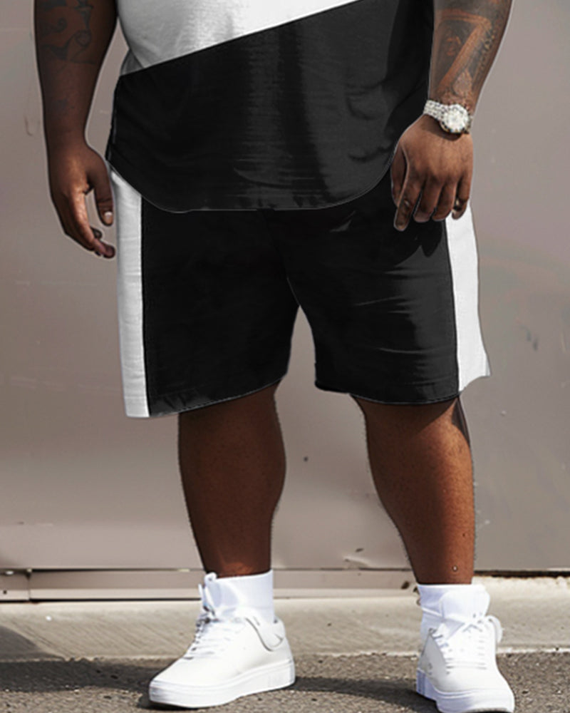 Street Casual Black And White Gray Color Block Print Large Men's Set