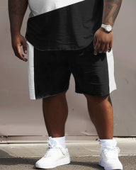 Street Casual Black And White Gray Color Block Print Large Men's Set