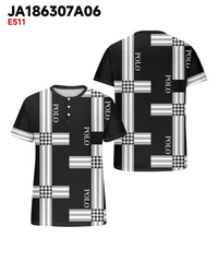 Men's Plus Size Daily Casual Black Striped Alphabet Print Henry Collar Button Short Sleeve T-Shirt