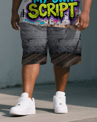 Men's PRISON Letter Graffiti War Streetwear Big and Tall Short-Sleeve Polo Shirt & Shorts Set