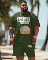 Big Men Hawaiian Gradient Alphabet Print T-Shirt Shorts Set