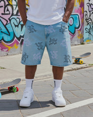 Big & Tall Men's Y2K Fashion Street Rhinestone Letter Stamping Shorts Jeans