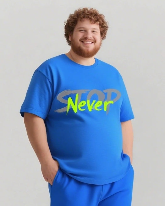 Stop Never Sky Has No Limits Men's Big and Tall Simple Lettering Short Sleeve T-shirt Shorts Set
