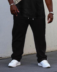 Men's Plus Size Black & Khaki Colorblock King Chest Print Short Sleeve T-Shirt Trousers Suit