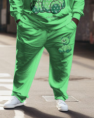 Men's Plus Size Fluorescent Brown Bear Hoodie and Sweatpants Two Piece Set