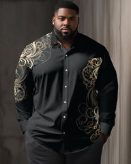 Men's Large Size Retro Pattern Lapel Casual Long Sleeve Shirt