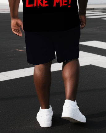 Men's Punk Fashion YOU'RE JUST A FREAK Back Lettering Print Short-Sleeve T-shirt Big & Tall Set