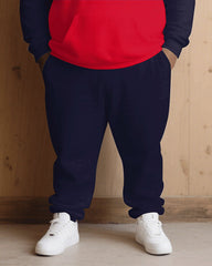 Big & Tall Men Fall/Winter Dark Blue & Red & White Contrast Color Mosaic Letters Casual Printed Hoodie Suit
