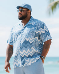 Big & Tall Men's Holiday Style Light Luxury Anti-Seaside Wave Printed Short Sleeve Shirt And Pants Suit
