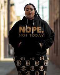 Women's Casual Street Fashion Nope. Not Today Print Plus Size Hoodie Suit