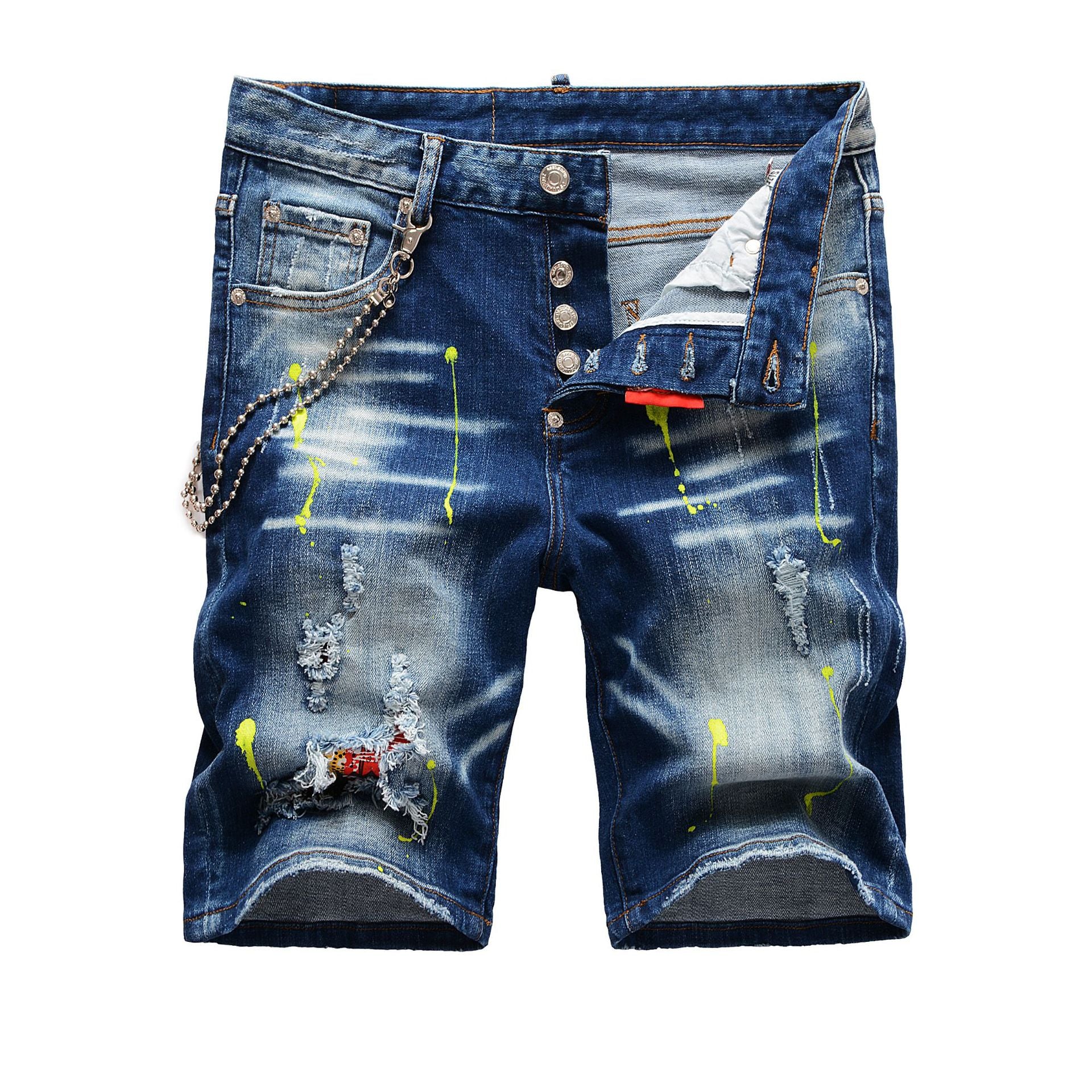 Men's Hole Feature Fashion Trendy Ink Splach Street Shooting Jeans
