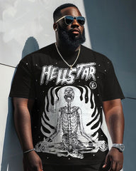 Men's Big & Tall T-Shirt & Shorts Set with Hellstar Skull Inner Peace Graphic