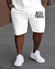 Men's Plus Size New York City Alphabet Short Sleeve T-Shirt Shorts Suit