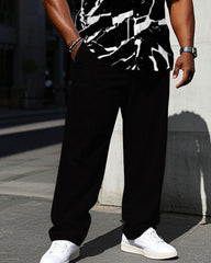 Men's Plus Size Black Hourglass Geometric Short Sleeve Shirt Trousers Suit