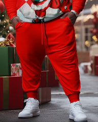 Men's Plus Size Santa Claus Color Block Merry Christmas Cane Hoodie Set of Two