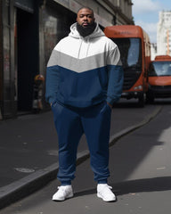 Guys Big and Tall Casual Color Splicing Two Piece Hoodie Set