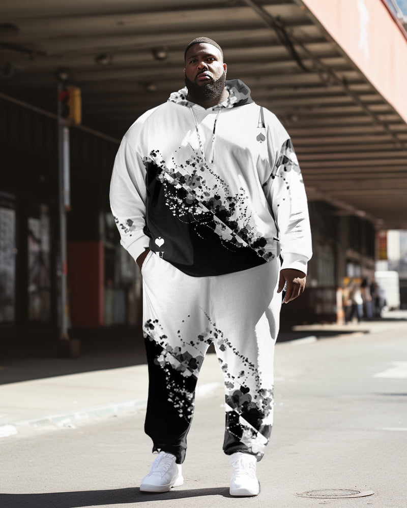 Men's Plus Size Casual Daily Splash A Long Sleeve Hoodie Set